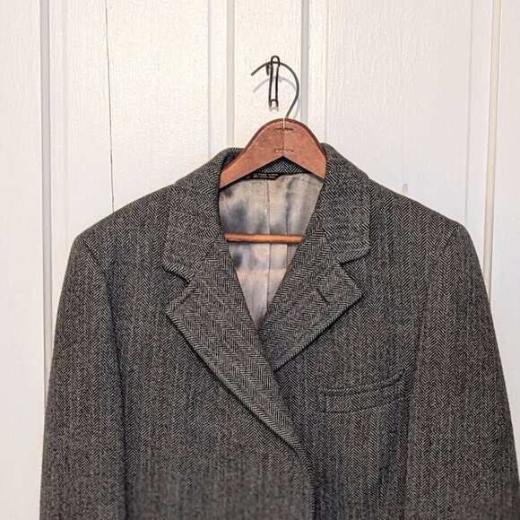 Vtg MALCOLM KENNETH Wool Herringbone Tweed Coat w/Measurements - Picture 2 of 12